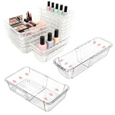 15 Pcs Extendable Drawer Organizer Set, 2 Sizes Adjustable Storage Drawer Units, Clear Plastic Makeup…