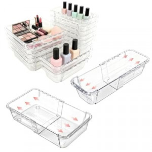 15 Pcs Extendable Drawer Organizer Set, 2 Sizes Adjustable Storage Drawer Units, Clear Plastic Makeup…