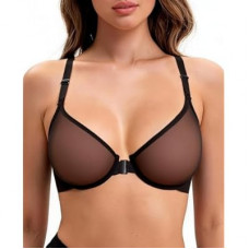 Upushall Women's Racerback Sexy Sheer Front Closure Plunge Bra Balconette See-Through Unlined U…