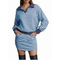 EXLURA Womens Two Piece Sets Cotton Striped Sweatshirt Matching Skirt Skort Tennis Vacation Cruise…
