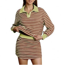 EXLURA Womens Two Piece Sets Cotton Striped Sweatshirt Matching Skirt Skort Tennis Vacation Cruise…