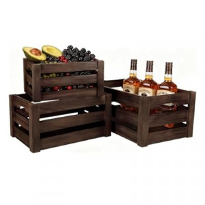HFYFYXGS Set of 3 Rustic Wooden Nesting Crates – Farmhouse Decorative Storage Boxes for Shelv…