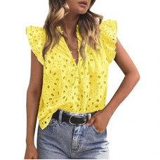 PRETTYGARDEN Womens Summer Tops 2026 Dressy Casual Ruffle Cap Sleeve Button V Neck Embroidered…