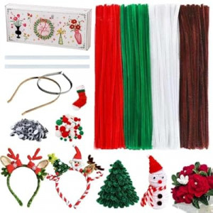 JollyPetal&Twig Present Box Pipe Cleaners Craft,Chenille Stems Plush Craft Kit 4 Colors,White Pipe Clean…