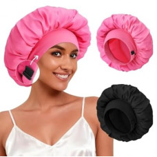 2Pcs Bonnet for Sleeping Women, Satin Adjustable Silk Hair Bonnet for Sleeping, Wide Band Sleep Caps for…