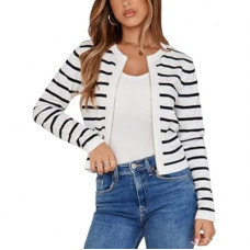 Totatuit Womens Long Sleeve Knitted Zip-Up Cardigan Sweaters Lightweight Crew Neck Cropped Sh…