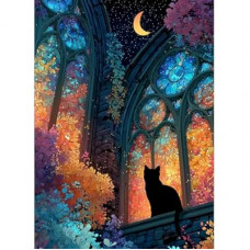 Teemosreal Puzzles for Adults 1000 Pieces, Stained Glass Cat Fantasy Night Moon Scene, Challenging Puz…