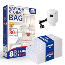 ZoeEnjoyLife Vacuum Storage Bags with Electric Pump,8 Pack Extra Large Space Saving Vacuum Seal Bags for…