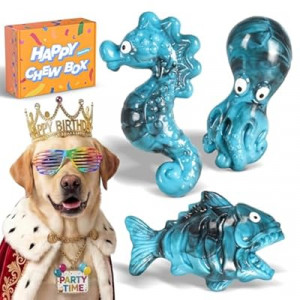 ChienBox Dog Toys for Aggressive Chewers: Gift Box with 3 Pack Indestructible Dog Toy, Bacon Flavo…