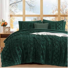 WRENSONGE Queen Size Comforter Set with Sheets - 7 Pieces Emerald Green Tufted Bed in a Bag Queen S…