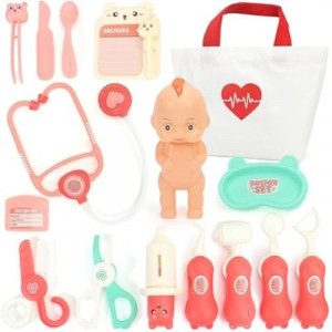 Kids Doctor Kit Toy for Toddlers 3-5, Pink Pretend Play Set with Stethoscope for Ages 3-6, Educatio…
