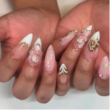 Almond Press On Nails 3D Design White French Tip Fall Nails Art for Women