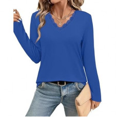 JUSTFASHIONNOW Long Sleeve Shirts for Women Lace V Neck Tunic Tops Dressy Business Casual Blouse…