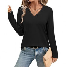 JUSTFASHIONNOW Long Sleeve Shirts for Women Lace V Neck Tunic Tops Dressy Business Casual Blouse…