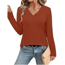 JUSTFASHIONNOW Long Sleeve Shirts for Women Lace V Neck Tunic Tops Dressy Business Casual Blouse…