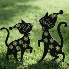 Rioneta Metal Funny Cat Garden Decor for Outside (2 Pack), 14