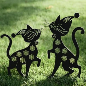 Rioneta Metal Funny Cat Garden Decor for Outside (2 Pack), 14