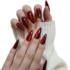 Yersunsy 24Pcs Press on Nails for Women Girl, Solid Color Medium Almond Fake Nails Glossy Artificial…