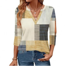 Womens Tops 3/4 Sleeve V Neck Spring Summer Work Tunic Shirts Business Dressy Casual Blouses