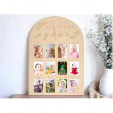 My First Year Photo Board, 12 Months Big Wooden Baby Milestone Display Frame, 1st Birthday Decorations Gir…