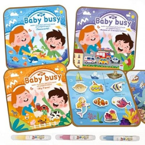 Double-Sided Magical Water Coloring Book for Kids, Reusable Quiet Water Reveal Activity Book with Water Pe…