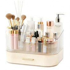 Makeup Organizer for Vanity with Stackable Drawers, 360 Rotating Makeup Brush Holder Large Cosme…