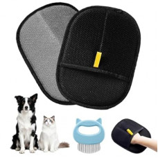 Xylpaar 2 Pcs Black Double Sided Pet Hair Removal Gloves, Electrostatic Magic Brush Pet Hair Remover and…