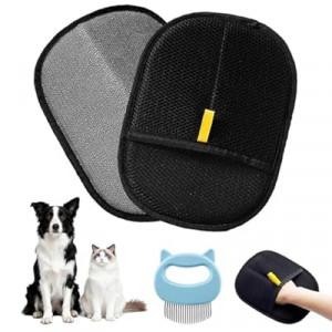 Xylpaar 2 Pcs Black Double Sided Pet Hair Removal Gloves, Electrostatic Magic Brush Pet Hair Remover and…