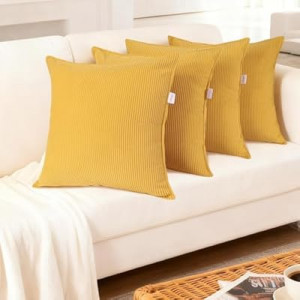 Cosixury Throw Pillow Covers Corduroy Pillowcase Set of 4, No Inserts| Thick Fall Autumn Winter D…