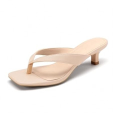 Athlefit Women's Kitten Heels Flip Flops Square Toe Low Heels Slip On Comfortable Summer Thong Heele…