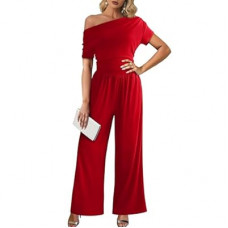 LOOKBOHO Women's Jumpsuits Dressy Casual Off Shoulder Jumpsuit Boat Neck Wide Leg Long Pant Ro…