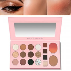 LUXAZA PRO 5-in-1 Baked Eyeshadow Palette with Blush & Highlighter, Natural Nude Tone Mat…