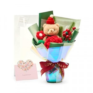 Lizzton Christmas Crochet Flower Bouquet, Handmade Knitted Flowers with Rose Holly, for Lover Mother…