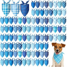 Abbylike 100 Pcs Plaid Dog Bandanas Bulk Blue Checkered Bandanas for Dogs Triangle Kerchief Bibs Scarf S…