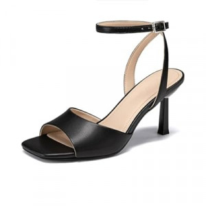 Athlefit High Heels for Women Square Open Toe Mesh 3-Inch Stiletto Heels Ankle Strap Summer Heeled Sandal…