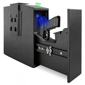 Biometric Pistol Gun Safe with Auto Sliding Door – 0.1s Quick Access Handgun Safe for Nightstand, Desk…