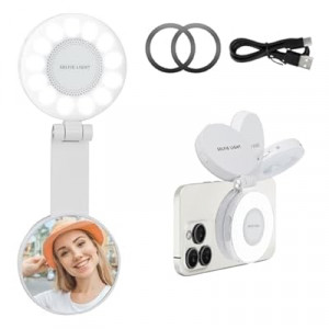 Magnetic Selfie Light for iPhone with Mirror Foldable Magnetic Fill Light with Sticky Ring for Android Rechar…