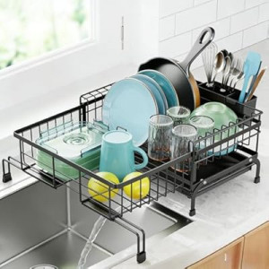 GSlife Expandable Dish Drying Rack - Small 2-in-1 Dish Racks for Kitchen Counter and Sink, Compact Dish Ra…