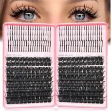 Lash Clusters with Spikes, 200D+200D Eyelash Clusters Extensions Individual D Curl Fluffy…