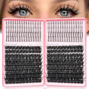 Lash Clusters with Spikes, 200D+200D Eyelash Clusters Extensions Individual D Curl Fluffy…