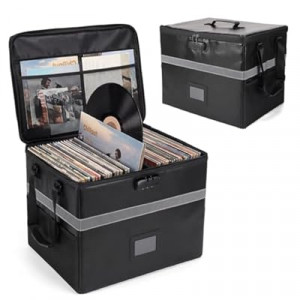 Calenzana 5200 ℉ Vinyl Record Storage Box with Lock, Fireproof Water Resistant Record Organizer f…