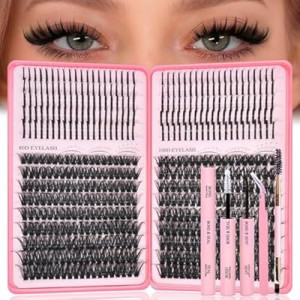 Lash Clusters Kit with Spikes, 80D+100D Eyelash Clusters Extensions Individual D Curl Fluffy…