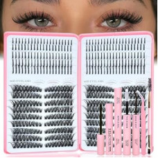 Lash Clusters Kit with Spikes, 60D+60D Left Right Eyelash Clusters Extensions Individual D Curl Fluffy…