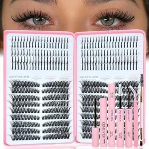 Lash Clusters Kit with Spikes, 60D+60D Left Right Eyelash Clusters Extensions Individual D Curl Fluffy…
