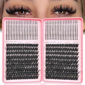 Lash Clusters with Spikes, 150D+150D Eyelash Clusters Extensions Individual D Curl Fluffy…