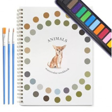 Dancart Watercolor Kit with Outlines, Watercolor Book with 12 Colors Rustproof Box, 3 Brushes & Multi-T…