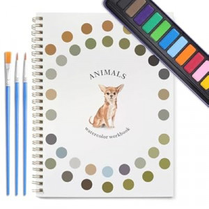 Dancart Watercolor Kit with Outlines, Watercolor Book with 12 Colors Rustproof Box, 3 Brushes & Multi-T…