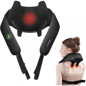 Neck Massager for Pain Relief Deep Tissue, Cordless Neck and Back Massager with Heat, Shiatsu 6D Kn…