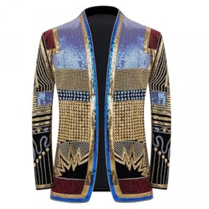 GHNXCY Men's Sequin Blazer, Floral Tuxedo Jacket, Lapel Suit for Party Wedding Banquet Prom