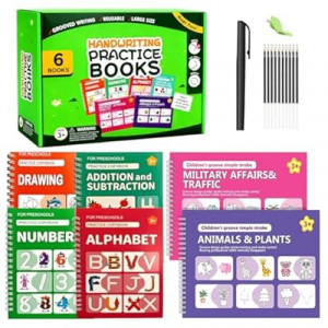 Magic Grooved Writing Practice Books,Grooved Handwriting Practice for Kids 3-5,Reusable Groove Work…